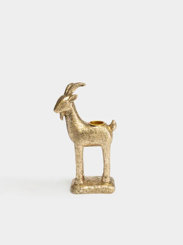 Подсвечник, 10x17 см, для тонкой свечи, Козел, Goat gold, image-0