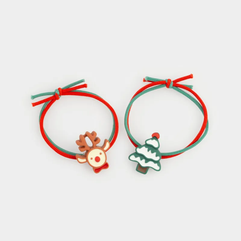 Набор резинок для волос, 5 см, 2 шт, детский, полиэстер/пластик, Елка и олень, Gracile