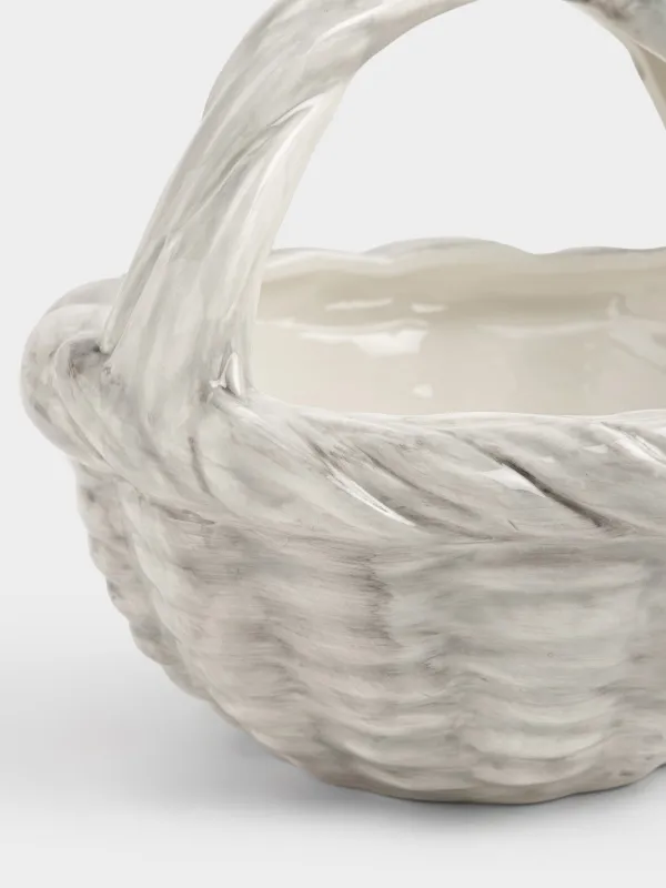 Конфетница, 23х28 см, 1,8 л, с ручкой, керамика D, серая, Кролик на корзине с цветами, Easter, image-2