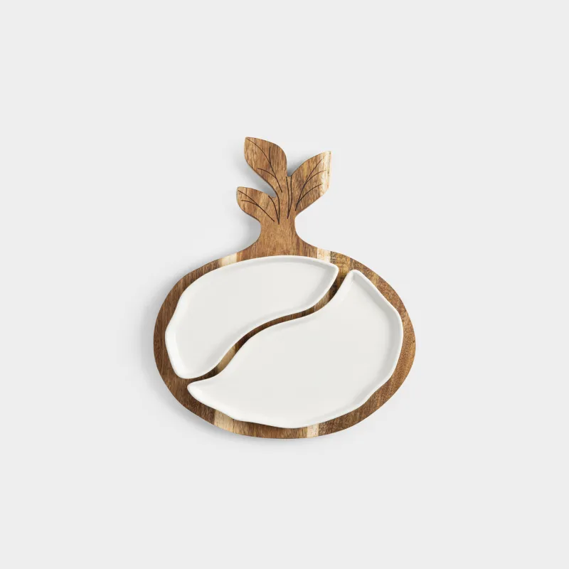 Набор для закусок, 2 пр, разборный, на подставке, фарфор P/дерево, белый, Ветвь, Noble tree, image-2