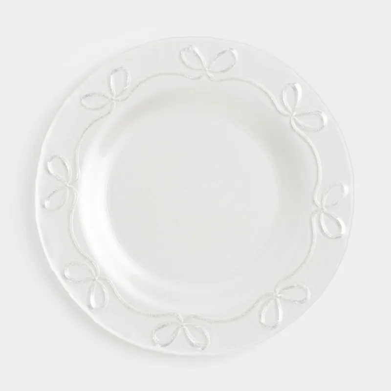Тарелка обеденная, 28 см, стекло, белая, Банты, Bows pattern
