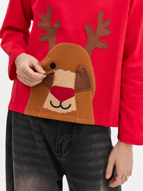 Лонгслив детский, хлопок, красный, Олень, Amelia, image-8