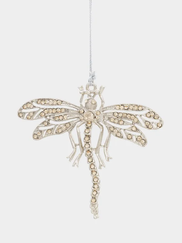 Игрушка елочная, 10 см, бисер/стразы/металл, шампань, Стрекоза, Beads figure, image-0