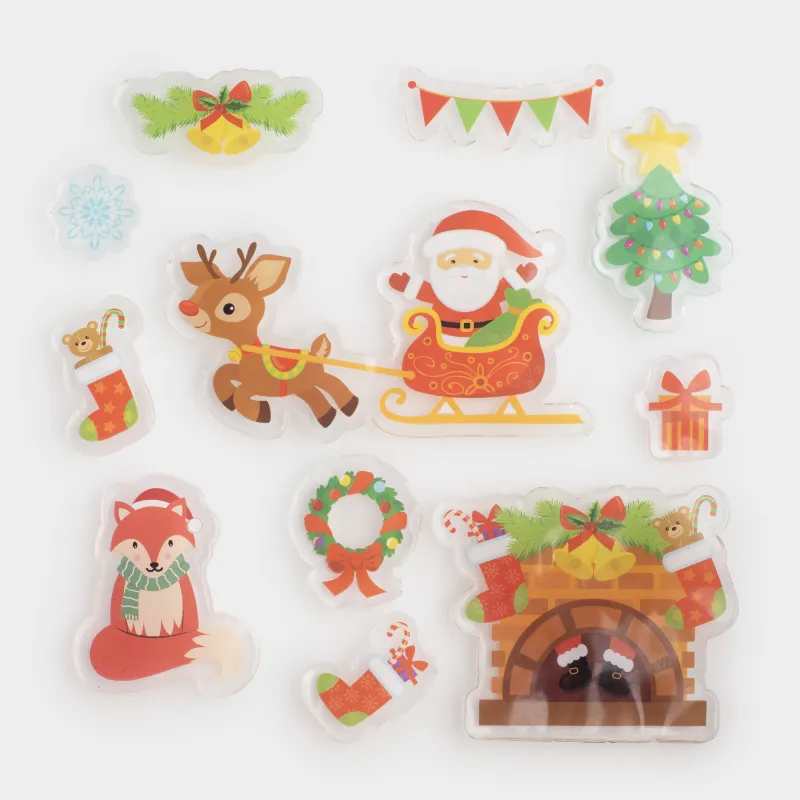 Набор наклеек, 19х19 см, многоразовые, термопластик, Санта на олене, Christmas decal