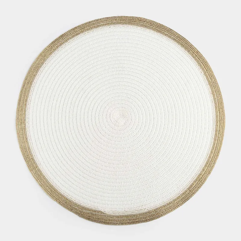 Салфетка под приборы, 38 см, полиэстер, круглая, белая, Золотистая кайма, Rotary rim