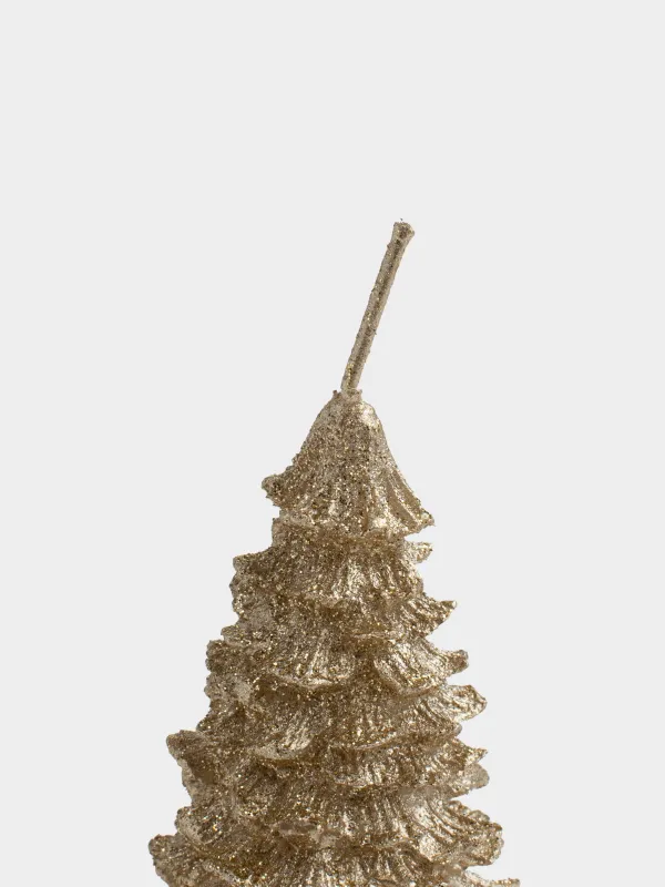 Свеча, 5x9 см, с блестками, золотистая, Елка, Fir candle, image-3