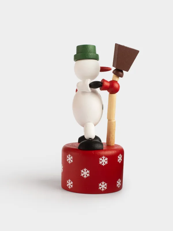 Игрушка, 11 см, дергунчик, дерево, бело-красная, Снеговик, Snowy, image-1