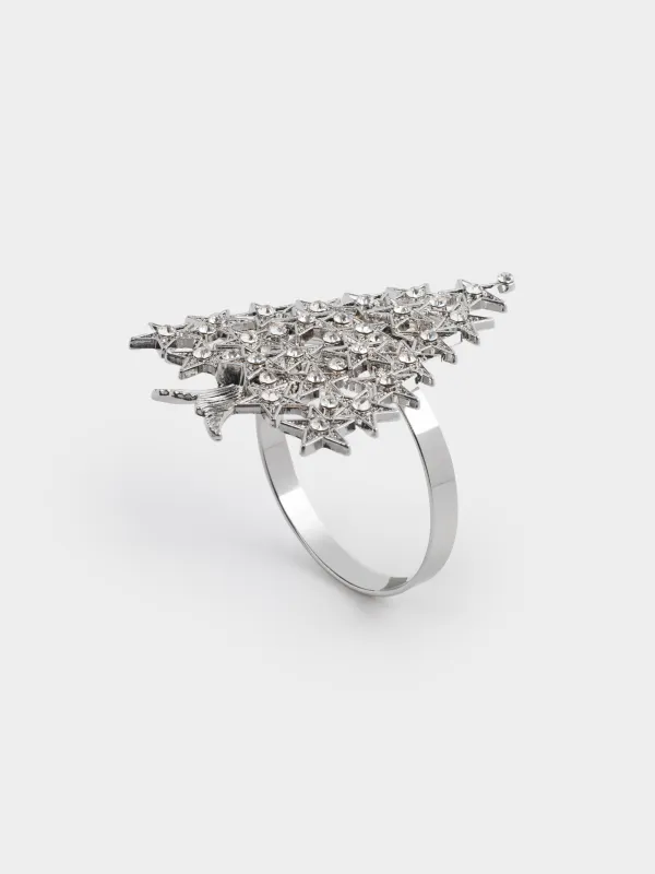 Кольцо для салфеток, 6 см, металл/стразы, серебристое, Ель, Spruce stars, image-0