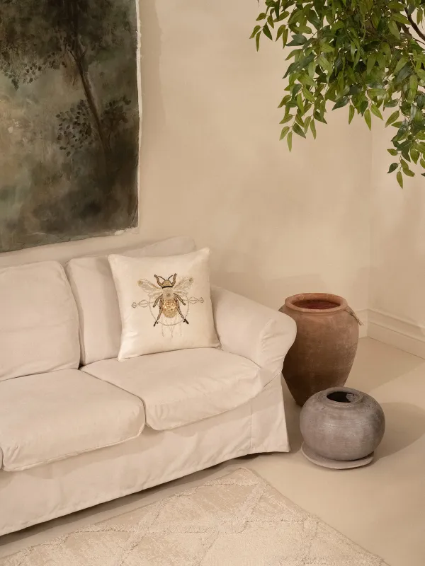 Подушка декоративная, 50х50 см, вельвет/бисер, молочная, Шмель, Bugs, image-9