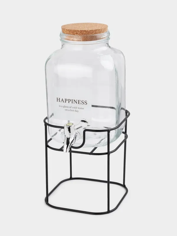 Диспенсер для напитков, 3 л, на подставке, стекло/пробка/металл, Clear font, image-1