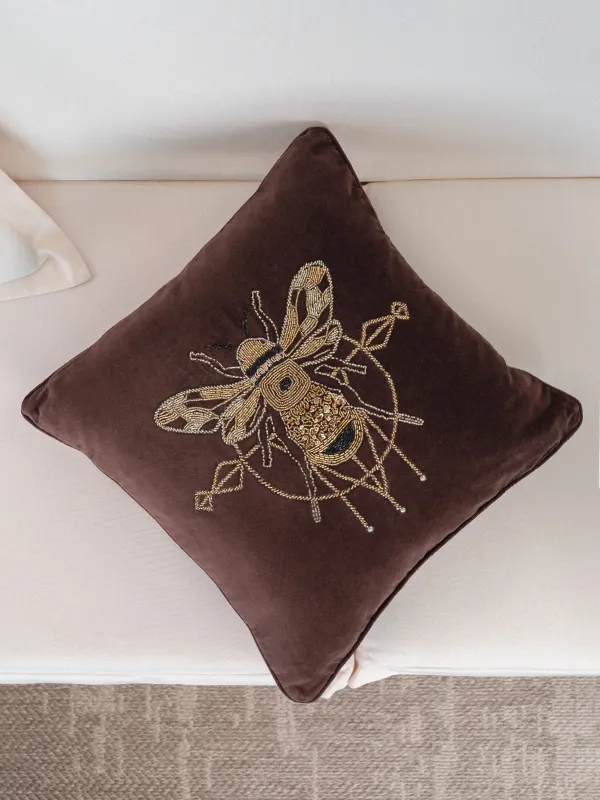 Подушка декоративная, 50х50 см, вельвет/бисер, коричневая, Шмель, Bugs, image-6