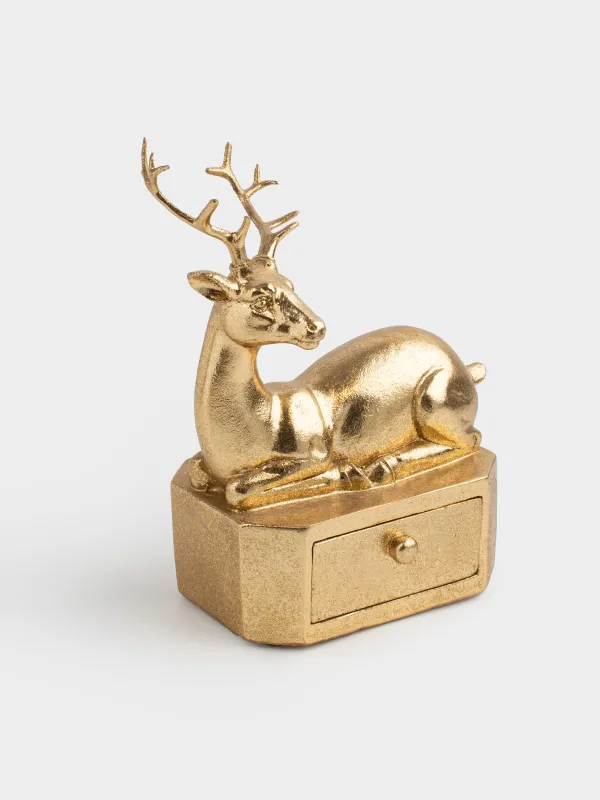 Шкатулка для украшений, 13х8 см, полирезин, золотистая, Олень, Deer gold, image-2