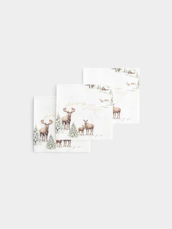 Салфетки бумажные, 21х21 см, 20 шт, Лоси в лесу, Moose story, image-2
