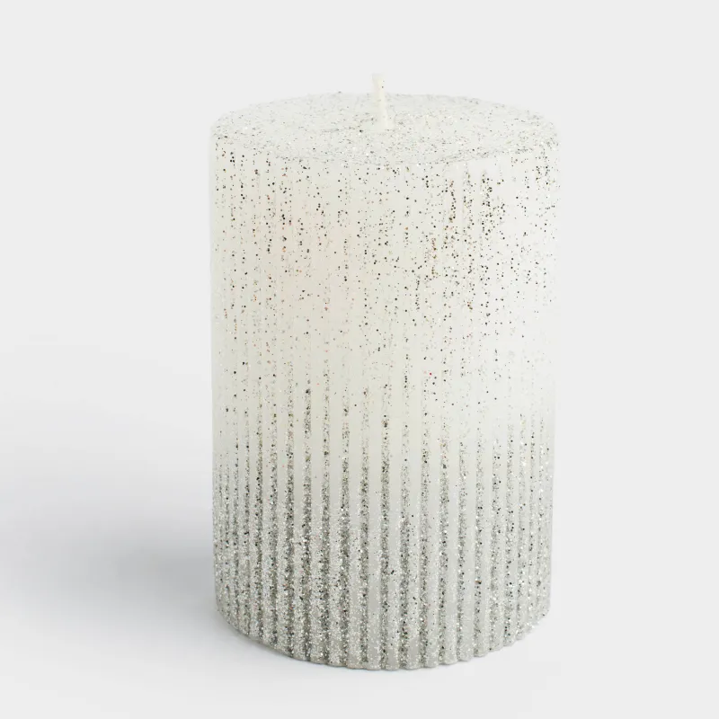 Свеча, 10 см, цилиндрическая, с блестками, бело-серебристая, Metallic glow, image-1