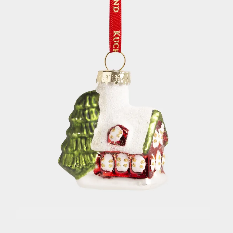 Игрушка елочная, 4 см, стекло, зелено-красная, Домик, Figure christmas