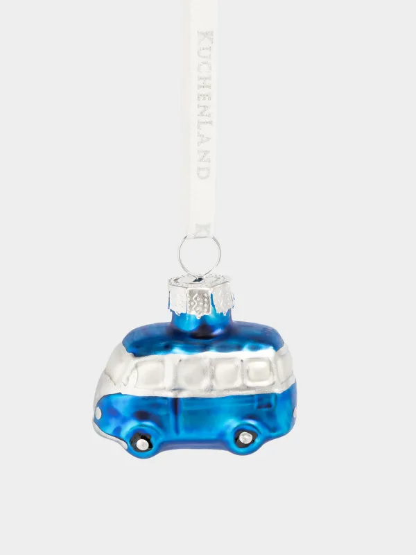 Игрушка елочная, 4 см, стекло, с блестками, голубая, Автобус, Figure christmas, image-2