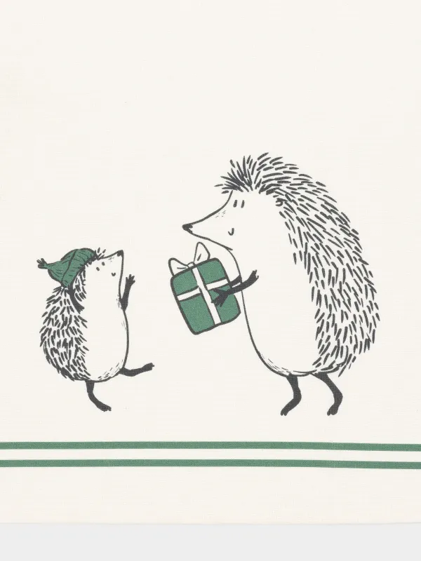 Полотенце кухонное, 40х60 см, хлопок, молочное, Ежи, Hedgehog christmas, image-1