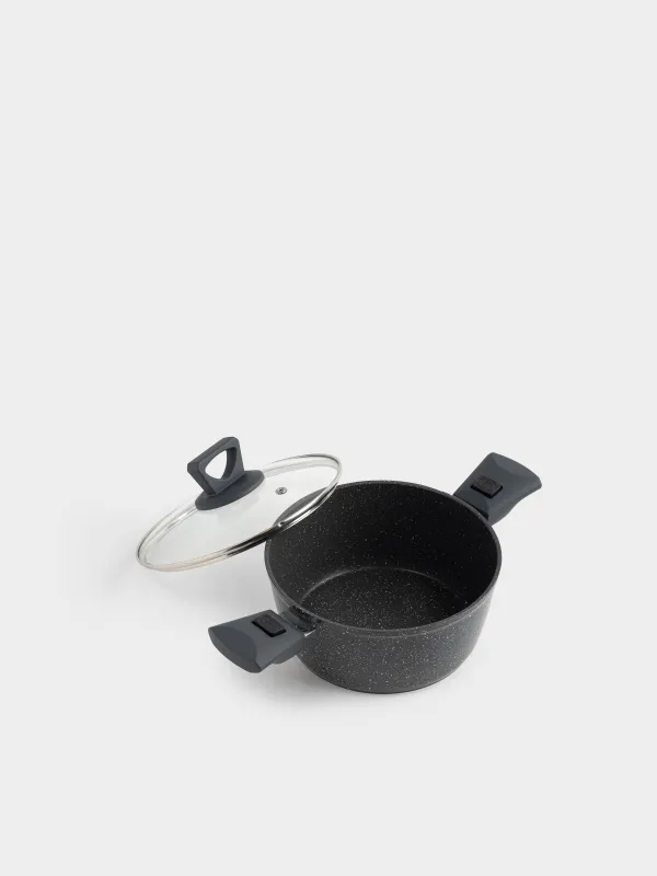 Кастрюля, 20 см, 2,5 л, с крышкой, съемные ручки, с покрытием, алюминий, черная, Scandia, image-1