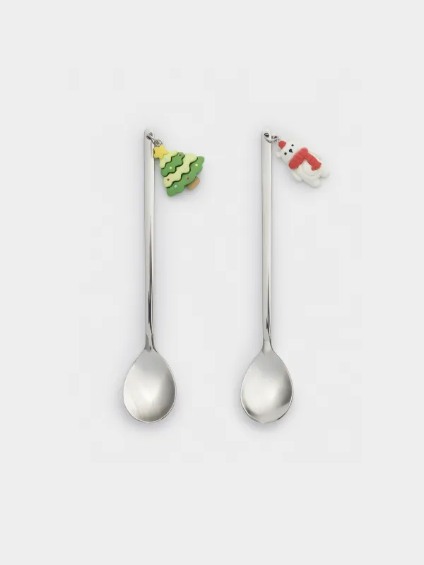 Ложка десертная, 14 см, 2 шт, сталь/пластик, Медвежонок/Елка, Funny friends, image-0