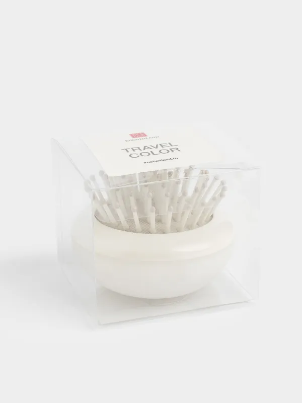 Расческа массажная для волос, 6 см, пластик/резина, дорожная, бежевая, Travel color, image-3