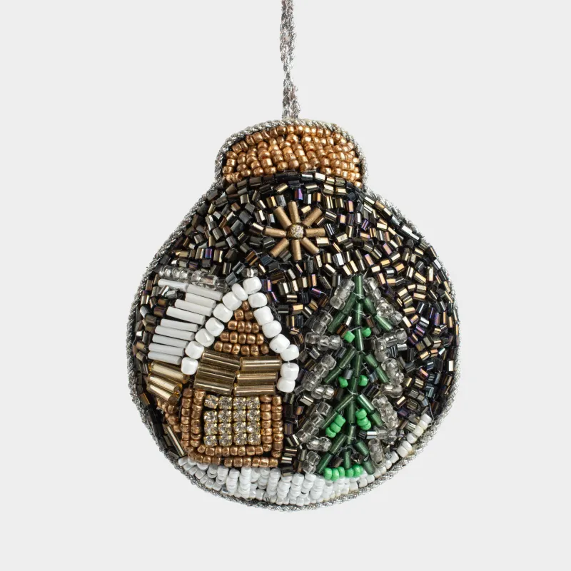 Игрушка елочная, 10 см, бисер/полифилл, Домик в снегу, Beads figure