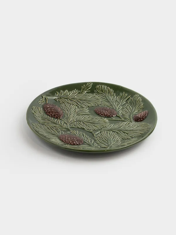Блюдо, 26 см, керамика, зеленое, Шишки на еловых ветках, Forest whispers, image-2