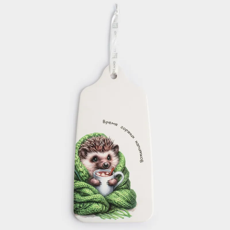 Подставка под горячее, 14х28 см, керамика/пробка, белая, Ежик в пледе, Forest animals