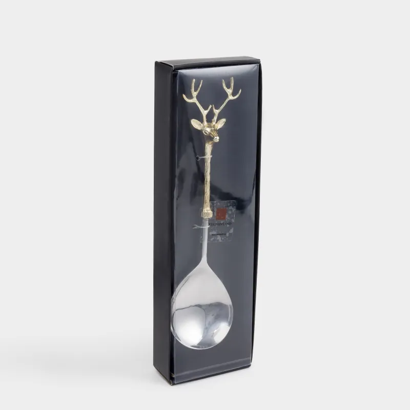 Ложка сервировочная, 30 см, сталь/латунь, золотистая, Голова оленя, Arctic deer, image-4