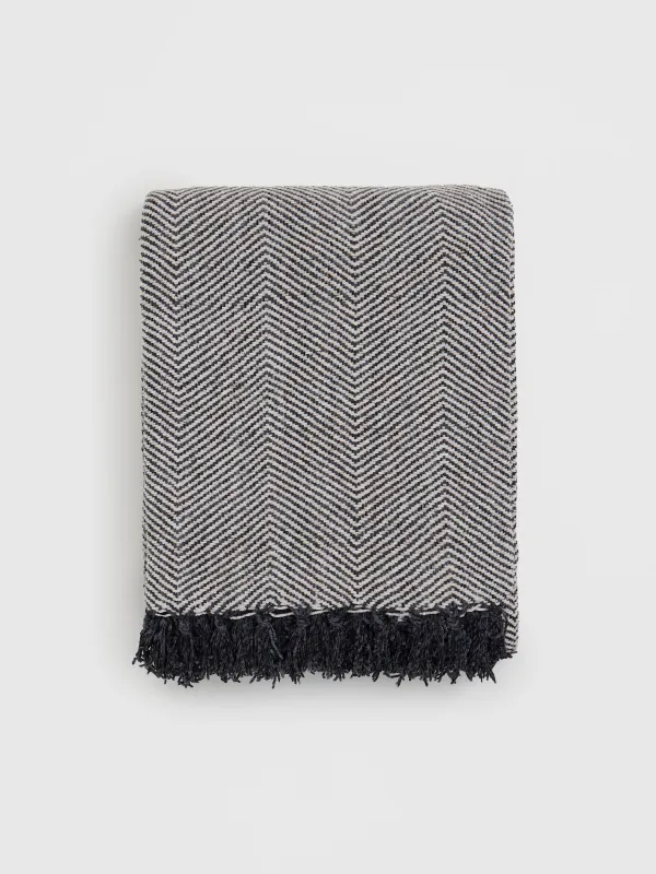 Плед, 130x170 см, с бахромой, шенилл, серо-белый, Зигзаг, Chenill, image-0