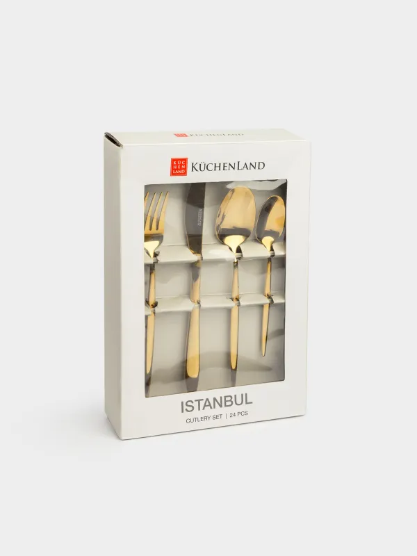 Столовые приборы, 6 перс, 24 пр, сталь, золотистые, Istanbul, image-8