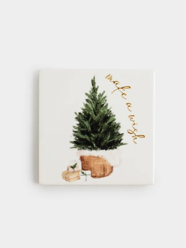 Подставка под кружку, 11х11 см, керамика/пробка, Fir tree, image-0