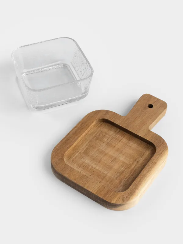 Пиала, 10х4 см, на подставке, стекло/дерево, квадратная, Ripply wood, image-3