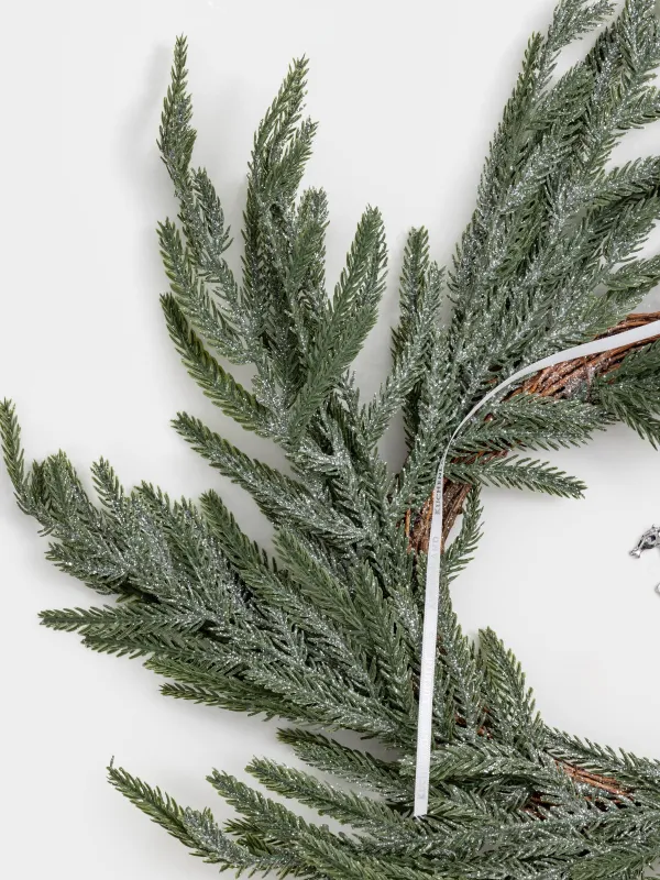 Венок декоративный, 18/50 см, пластик/бумага, Ель с серебристой лошадкой, Conifer decor, image-1