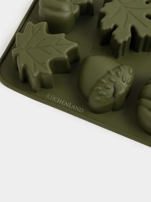 Форма для выпечки кексов, 17x17 см, 9 отд, силикон, зеленая, Осенние мотивы, Bakery, image-2
