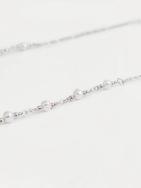 Цепочка для очков, 75 см, металл/пластик, бело-серебристая, Жемчуг, Baroque, image-1