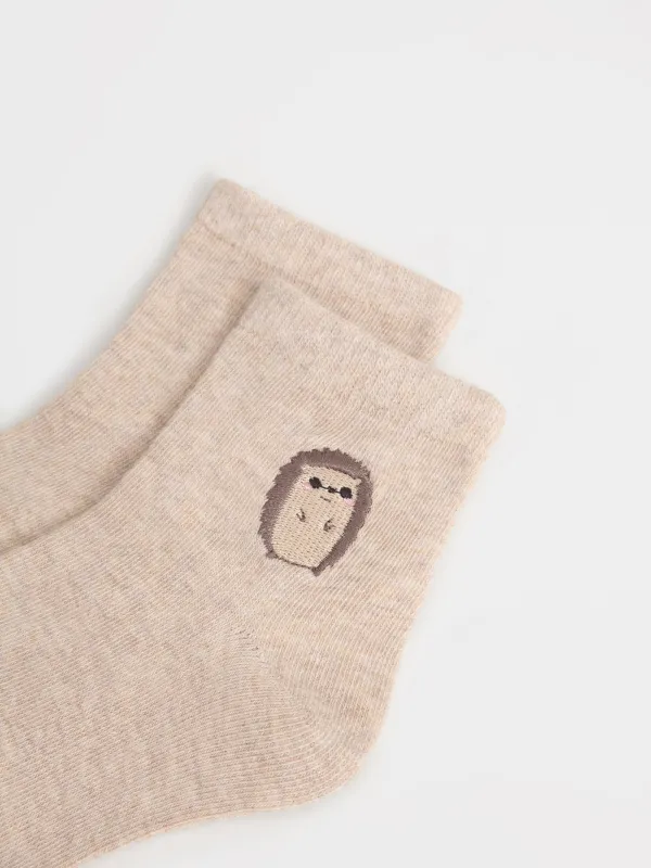 Носки детские, р. 23-26, хлопок/полиэстер, песочный меланж, Еж, Fancywork, image-2