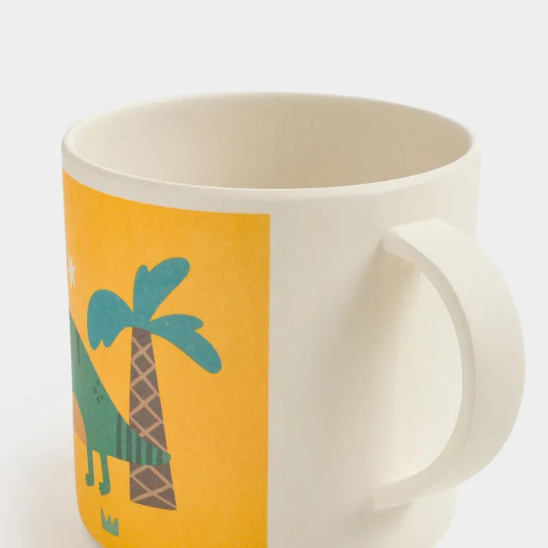 Кружка, детская, 350 мл, бамбук, желтая, Динозавр и пальма, Dino, image-2