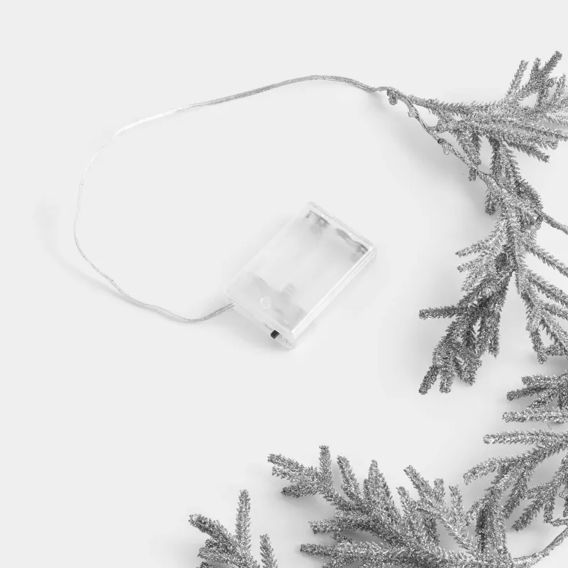 Ветка-гирлянда декоративная, 2 м, с подсветкой, пластик, серебристая, Хвоя, Sparkle decor, image-4