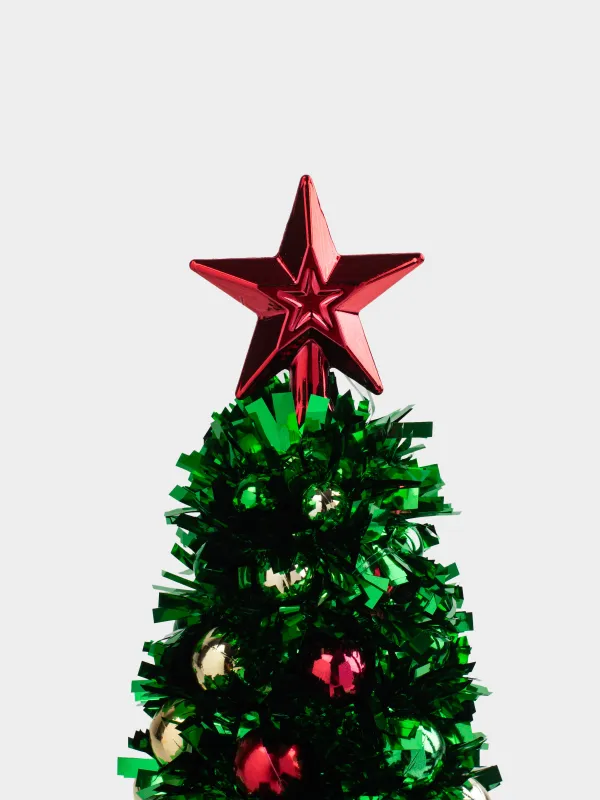 Ель искусственная, 29 см, мишура/пластик, зеленая, Ель с шарами, Tinsel christmas, image-2