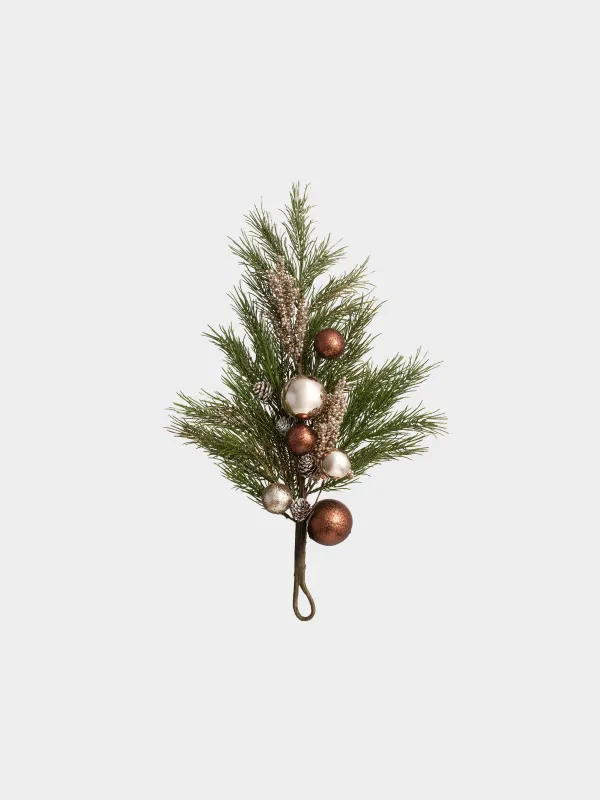 Композиция новогодняя, 60 см, подвесная, Хвоя и шары, Conifer champagne, image-0