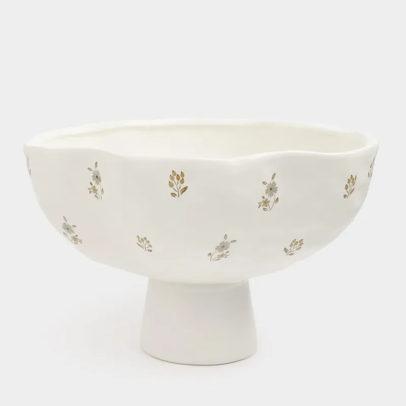 Ваза для фруктов, 24x15 см, на ножке, керамика, молочная, Винтажные цветы, La flore