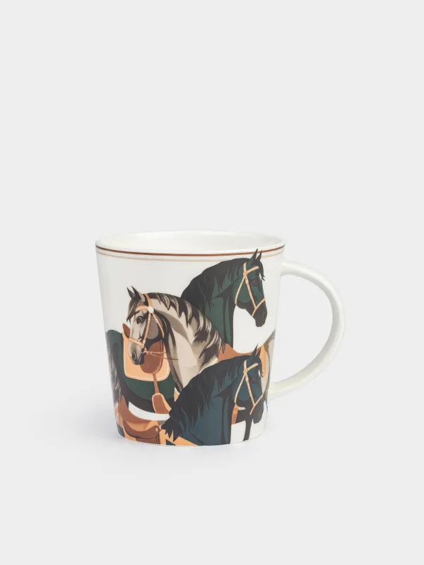 Кружка, 450 мл, фарфор F, белая, Лошади, Horse, image-0