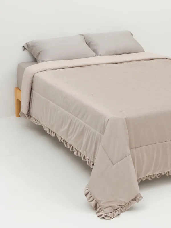 Покрывало, 220х240 см, стеганое, вельвет/микрофибра, мокко, с рюшами, Stitch velvet, image-0