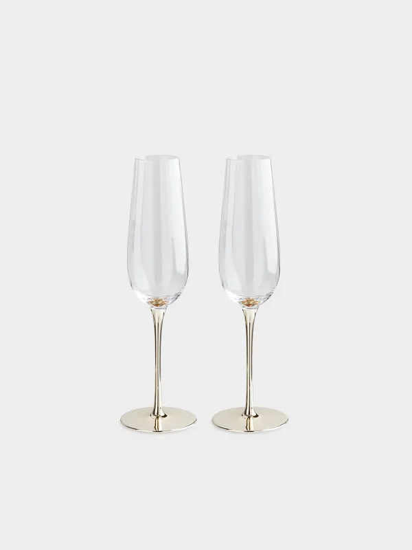 Бокал для шампанского, 200 мл, 2 шт, стекло, золотистая ножка, Glyfada, image-0