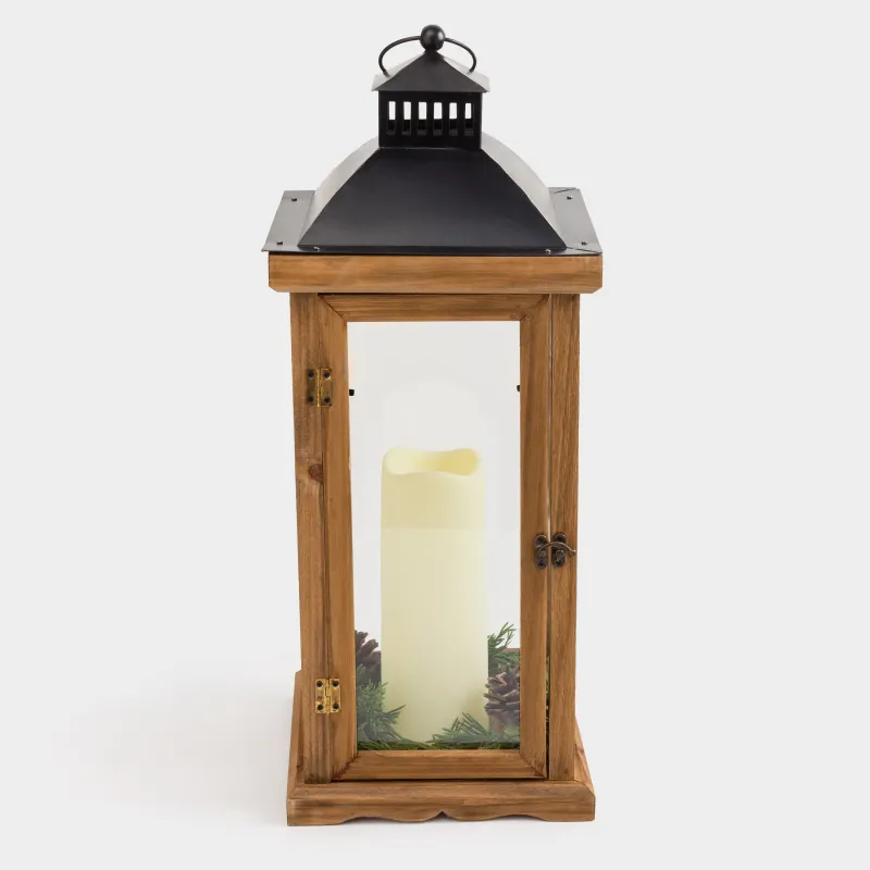 Светильник декоративный, 55 см, МДФ, Фонарь со свечой, Wood style, image-0