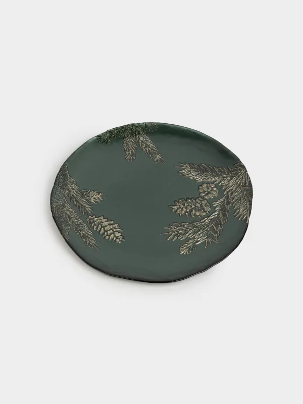 Блюдо, 26х2 см, стекло, зеленое, Еловые ветки, Winter delice, image-1