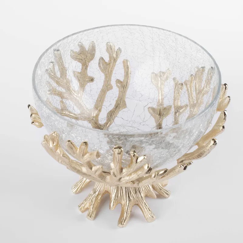 Ваза для фруктов, 20х17 см, на ножке, стекло/металл, золотистая, Кракелюр, Fantastic gold, image-2