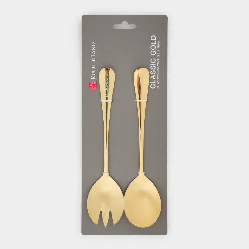 Приборы для сервировки салата, 20 см, 2 пр, ложка/вилка, сталь, золотистые, Classic gold, image-4