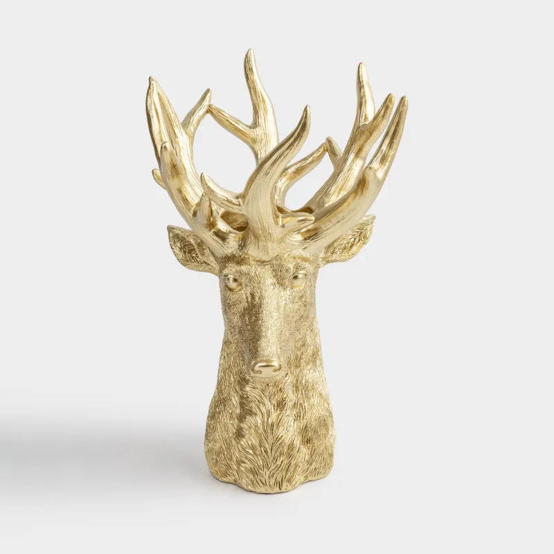 Ваза декоративная, 31 см, полирезин, золотистая, Голова оленя, Deer gold