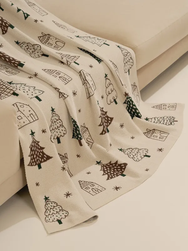 Плед, 130х170 см, полиэстер/хлопок, молочно-зеленый, Елки и дома, Tree, image-2